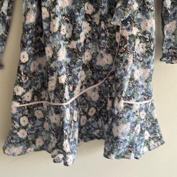 Anthropologie En Saison Blue Floral Long Sleeve V-Neck Mini Dress Small - Picture 7 of 16
